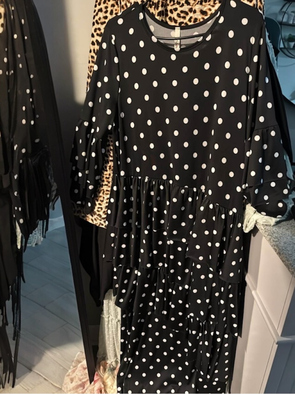 Celeste Black and White Polka Dot Long Sleeve Dress